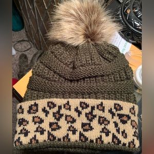 Leopard and green beanie hat